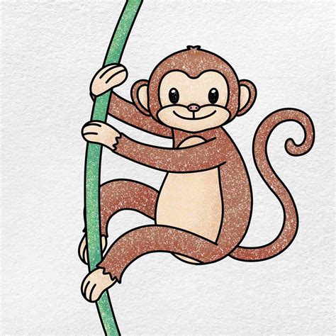 Step 1: Begin by drawing the head of the monkey. Step 2: Draw the monkey’s back and lower stomach area. Step 3: Start to draw the first lines for the arms …